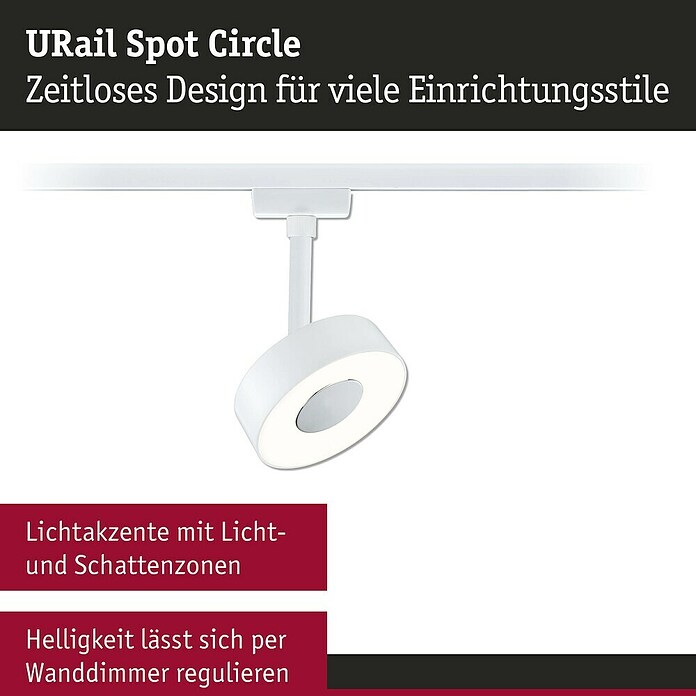 Paulmann URail LED-Spot Circle (Signalweiß, Warmweiß, 180 lm, Ø x H: 10 x 13,2 cm) | BAUHAUS