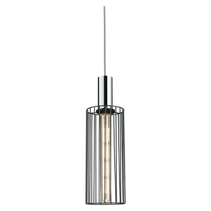 Paulmann URail Lampenschirm Biraha - E27, Ø x H: 12 x 29 cm, Anthrazit - Pendelleuchte mit industriellem Design. Der Lampenschirm besteht aus einem Metallkäfig, der eine längliche Glühbirne umgibt und ein besonderes Licht erzeugt.