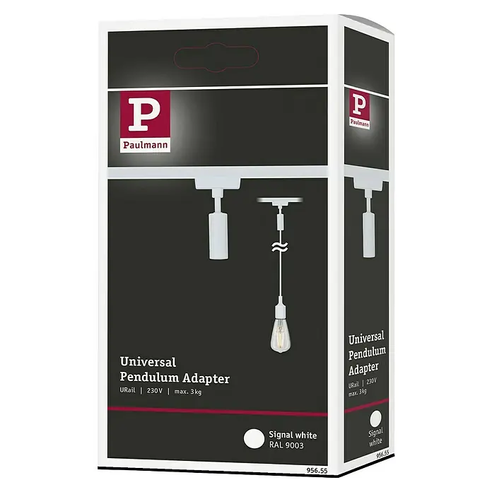 Paulmann URail Pendeladapter Universal - Signalweiß, Höhe: 150 cm - Produktverpackung für einen Paulmann Universal Pendeladapter in Signalweiß, passend für URail-Systeme, mit einer maximalen Belastung von 3 kg.