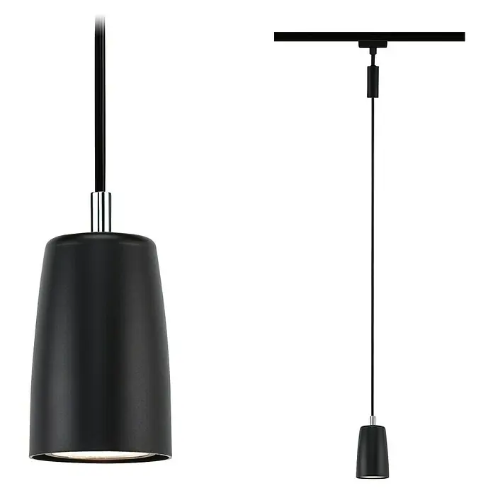 Paulmann URail Pendelleuchte Cover - Ø x H: 6,5 x 122 cm, Schwarz matt - Schwarze Pendelleuchte mit silberfarbenen Akzenten und energiesparender LED-Beleuchtung für ein modernes Ambiente.