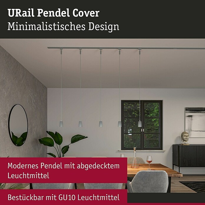 Paulmann URail Pendelleuchte Cover (Ø x H: 6,5 x 122 cm, Chrom matt) | BAUHAUS