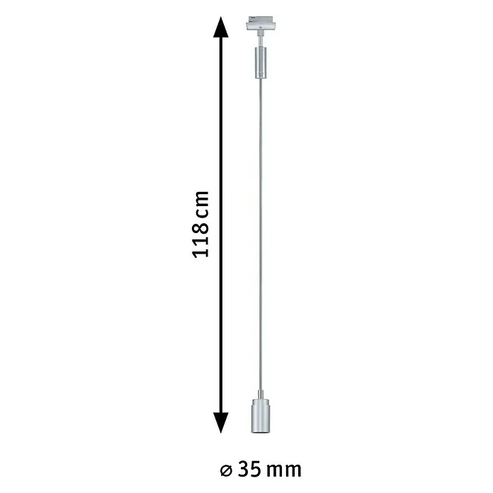 Paulmann URail Pendelleuchte Runa - Ø x H: 3,5 x 118 cm, Chrom matt - Produktdarstellung: Silbernes Hängesystem mit den Maßen 118cm Länge und 35mm Durchmesser für eine stilvolle und flexible Aufhängung.