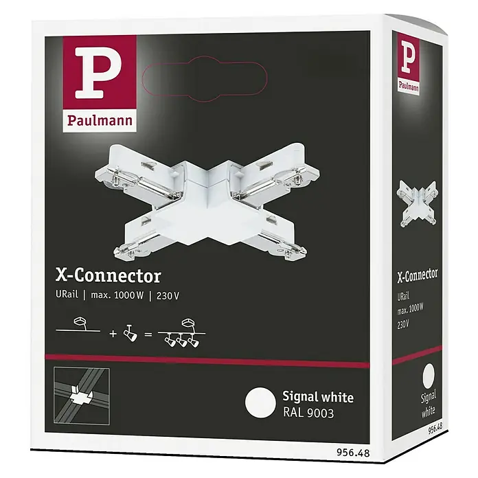 Paulmann URail X-Verbinder - 104 x 104 mm, Kunststoff, Signalweiß - Abbildung des Paulmann URail X-Connector in Signalweiß (RAL 9003), ein Zubehörteil für URail-Schienensysteme mit max. 1000W Leistung.