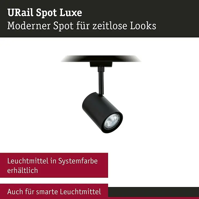 Paulmann URail LED-Spot Luxe - 10 W, Schwarz matt, 6,5 x 9 x 16,3 cm - URail Spot Luxe: Moderner, schwarzer LED-Spot für zeitlose Looks, ideal für flexible Beleuchtungssysteme.