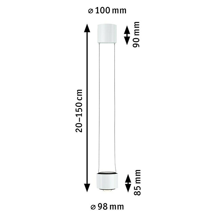 Paulmann URail LED-Pendelleuchte Aldan (Warmweiß, Signalweiß, Ø x H: 9,8 x 150 cm, 3.000 K) | BAUHAUS