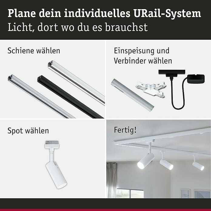 Paulmann URail LED-Spot Tubo (Signalweiß, Warmweiß, Ø x H: 4,3 x 19,7 cm) | BAUHAUS