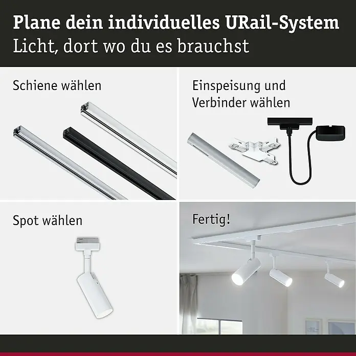 Paulmann URail LED-Spot Tubo - 5 W, Warmweiß, Signalweiß - Auswahl für individuelles URail-System: Schienen, Einspeisung, Verbinder und Spots für Ihre Beleuchtungslösung. Fertig montiertes System.