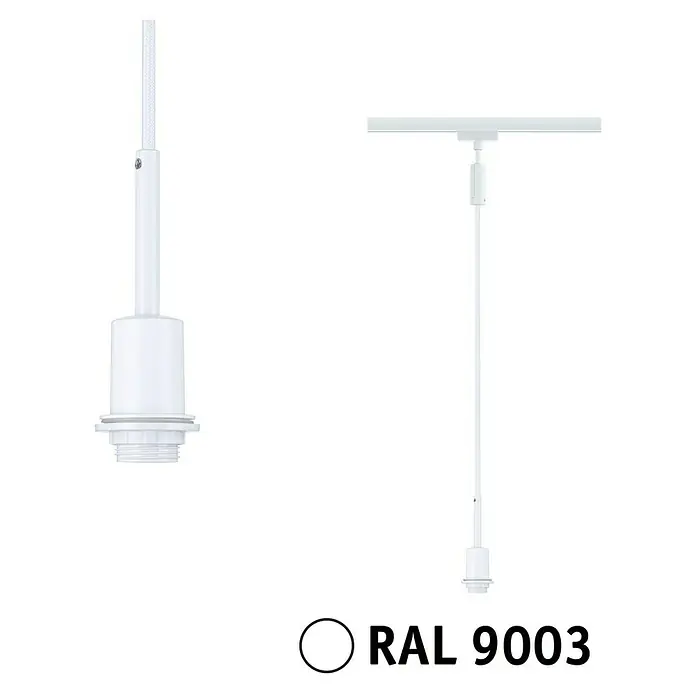 Paulmann URail Pendelleuchte DecoSystems - E14, Höhe: 135 cm, Signalweiß - Produktabbildung einer weißen Lampenaufhängung, die eine elegante und minimalistische Beleuchtungslösung darstellt.