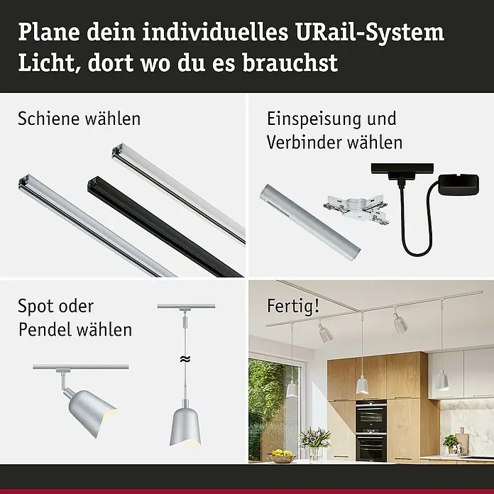 Paulmann URail Lampenschirm Alvaro - E14, Ø x H: 14,4 x 17 cm, Chrom - URail-System: Schienen, Einspeisung, Verbinder und Spots zur individuellen Lichtgestaltung im Raum. Fertig montiert!