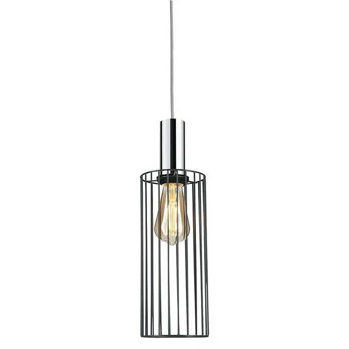 Paulmann URail Lampenschirm Biraha - E27, Ø x H: 12 x 29 cm, Anthrazit - Elegante Pendelleuchte mit einem schlanken, verchromten Käfig und einer warmen Edison-Glühbirne, die ein stilvolles Ambiente schafft.
