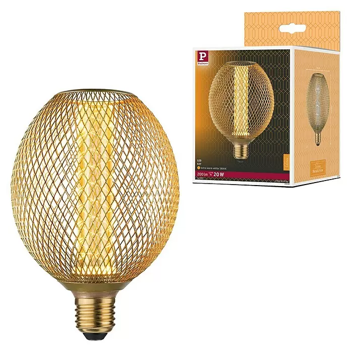 Paulmann LED-Lampe Metallic Glow Spiral - E27, Dimmbarkeit: Nicht Dimmbar, Warmweiß, 200 lm, 4,2 W, Messing - Goldene LED-Glühbirne aus Metallgitter, E27, mit dekorativer Goldverpackung.
