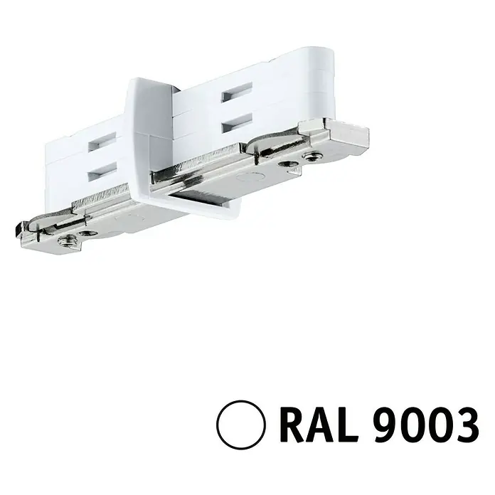 Paulmann URail Stromtrenner - 7 cm, 1.000 W, Signalweiß, 230 V, Kunststoff - Abbildung einer weißen Möbelkomponente mit silberfarbenen Beschlägen.