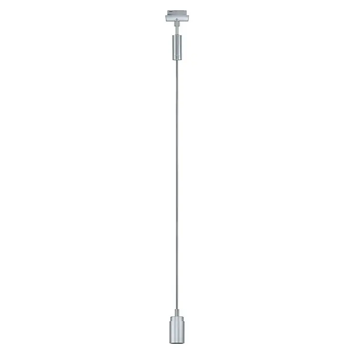 Paulmann URail Lámpara colgante Runa - Ø x Al: 3,5 x 118 cm, Plata - Una barra estrecha plateada con un accesorio en forma de T en la parte superior y una base cilíndrica, apta para usos industriales.