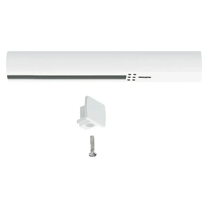 Paulmann URail End-Einspeisung - 16,1 cm, 1.000 W, Signalweiß - Abbildung einer Rolladenabdeckung mit einer Halterung und einer Schraube. Die Abdeckung ist in Weiß gehalten.