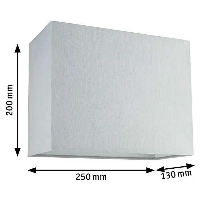 Paulmann URail Lampenschirm Verona - L x B x H: 13 x 25 x 20 cm, E27, Grau - Produktbild einer rechteckigen Wandleuchte in Weiß mit Maßangaben.