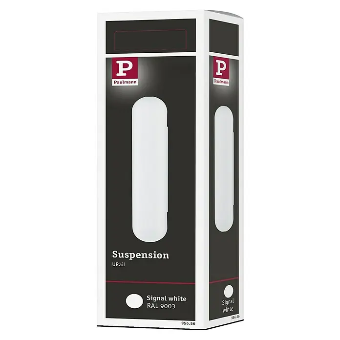 Paulmann URail Kabelführung - Länge: 13,5 cm, Passend für: Kabel Pendelleuchten, Signalweiß - Bild einer Paulmann U-Rail Suspension in Signalweiß RAL 9003 Verpackung. Das Produkt ist für die Aufhängung von U-Rail-Systemen konzipiert.
