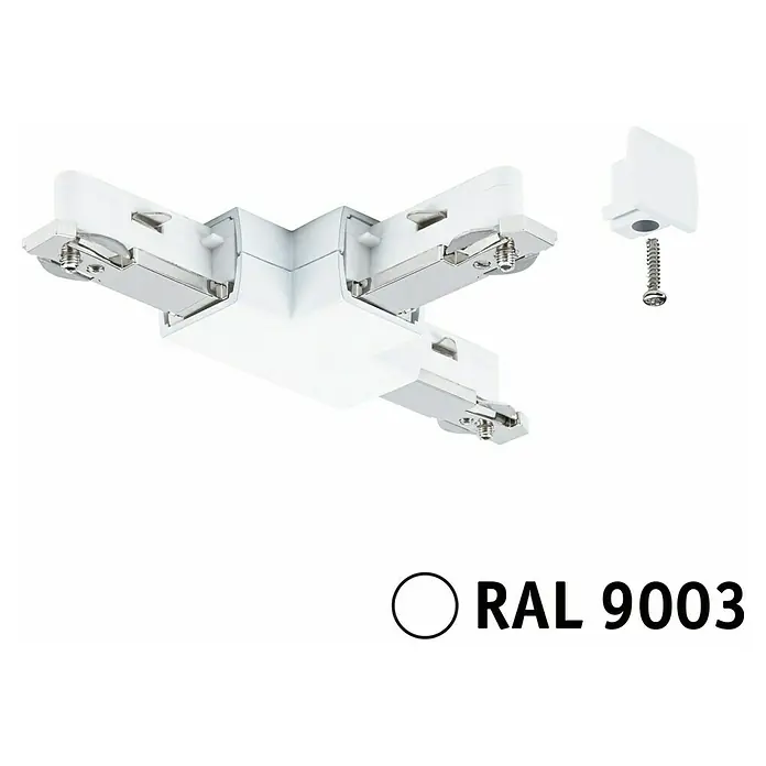 Paulmann URail T-Verbinder - Signalweiß, L x B x H: 104 x 62 x 18 mm - Produktabbildung eines weißen Schienenverbinders RAL 9003, einem essentiellen Zubehör für die Installation von Beleuchtungssystemen.