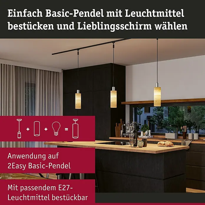 Paulmann URail Lampenschirm Vitus - E27, Light Oak, Ø x H: 11 x 30 cm - Die Basic-Pendelleuchte: individuell bestückbar mit Leuchtmittel und Lampenschirm nach Wahl. Ideal für modernes Küchendesign.