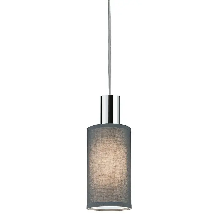 Paulmann URail Lampenschirm Valerio - E27, Anthrazit, Ø x H: 10 x 18 cm - Nahaufnahme einer modernen grauen Zylinder-Hängeleuchte mit Chromakzenten, die ein elegantes, minimalistisches Design zeigt.