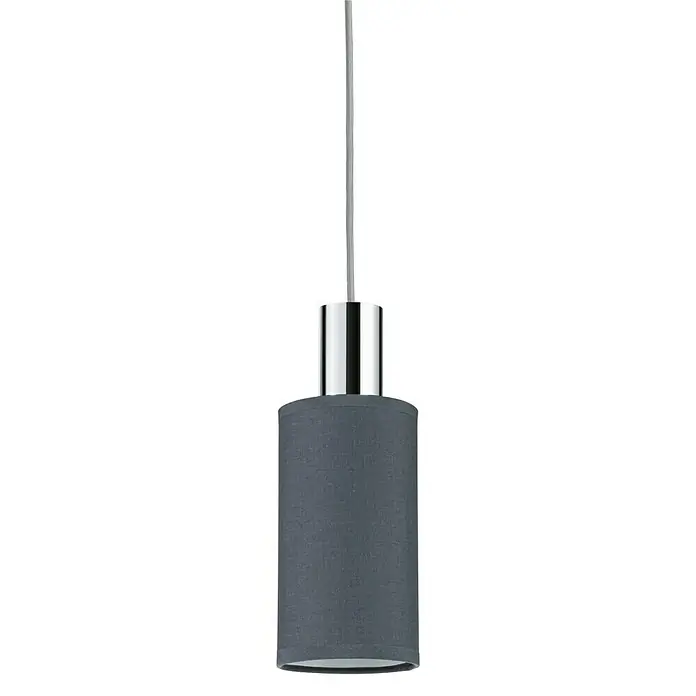 Paulmann URail Lampenschirm Valerio - E27, Anthrazit, Ø x H: 10 x 18 cm - Nahaufnahme einer grauen Pendelleuchte mit Chromdetails vor schwarzem Hintergrund. Elegantes Design für moderne Innenräume.