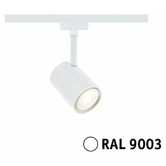 Paulmann URail LED-Spot Luxe - 10 W, Signalweiß, 6,5 x 9 x 16,3 cm - Nahaufnahme einer weißen LED-Track-Lampe, die durch ihr elegantes Design und ihre Funktionalität besticht.