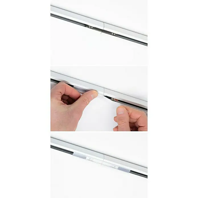Paulmann URail Abdeckung Connector-Inlay - Satin - Montage einer LED-Schiene. Die Schiene ist aus Aluminium und wird mit einer Kunststoffabdeckung versehen, um das Licht zu streuen.
