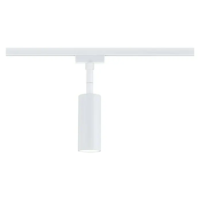Paulmann URail LED-Spot Tubo - 5 W, Warmweiß, Signalweiß - Nahaufnahme einer weißen Schienenleuchte. Das schlanke Design und die helle Farbe machen sie zu einer modernen Beleuchtungslösung für jeden Raum.
