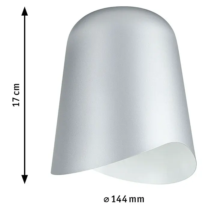Paulmann URail Lampenschirm Alvaro - E14, Ø x H: 14,4 x 17 cm, Chrom - Aufnahme einer silbernen, glatten Lampenschale mit abgerundeter Oberseite und offenen Boden, die 17 cm hoch und 144 mm im Durchmesser ist.
