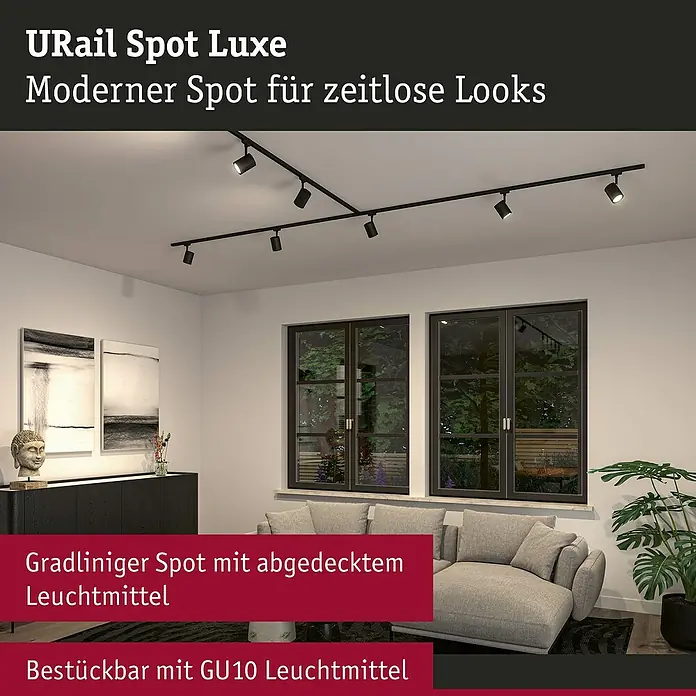 Paulmann URail LED-Spot Luxe - 10 W, Schwarz matt, 6,5 x 9 x 16,3 cm - URail Spot Luxe: Moderner LED-Spot für zeitlose Beleuchtungslösungen im Wohnraum mit flexibler Ausrichtung.