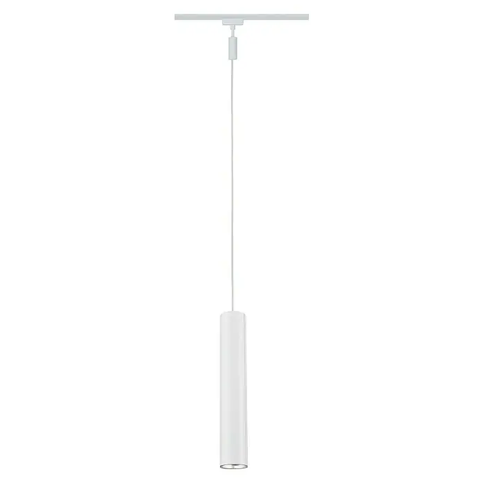 Paulmann URail Lámpara colgante Catalejo - Blanco, Altura: 150 cm - Lámpara colgante blanca moderna con pantalla cilíndrica y diseño minimalista, ideal para interiores elegantes e iluminación enfocada.