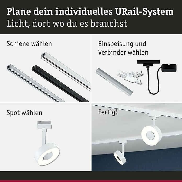 Paulmann URail LED-Spot Circle (Signalweiß, Warmweiß, 180 lm, Ø x H: 10 x 13,2 cm) | BAUHAUS