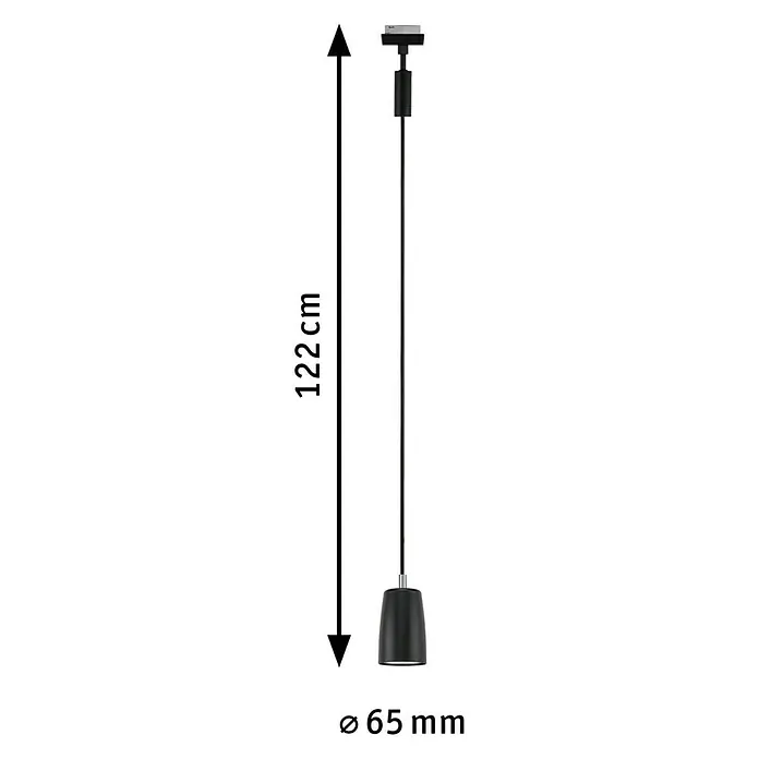 Paulmann URail Pendelleuchte Cover - Ø x H: 6,5 x 122 cm, Schwarz matt - Darstellung einer schwarzen Hängelampe mit den Maßen 122cm Höhe und 65mm Durchmesser, ideal für moderne Innenräume.