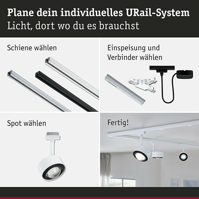 Paulmann URail LED-Spot Aldan (Signalweiß, Warmweiß, Ø x H: 9,8 x 17 cm) | BAUHAUS