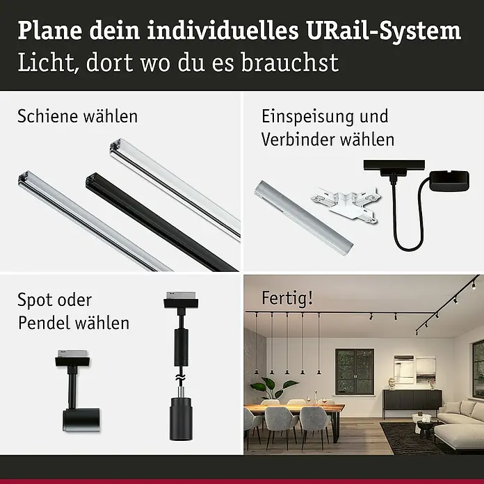 Paulmann URail LED-Spot Runa - 10 W, Schwarz matt, 3,5 x 6 x 13,3 cm - URail-Systemplanung: Schienen, Einspeisung, Verbinder, Spots/Pendel für individuelles Lichtdesign.