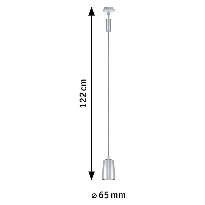 Paulmann URail Pendelleuchte Cover - Ø x H: 6,5 x 122 cm, Chrom matt - Produktabbildung einer stilvollen Pendelleuchte mit den Maßen 122 cm Höhe und 65 mm Durchmesser. Modernes Design für jede Raumgestaltung.