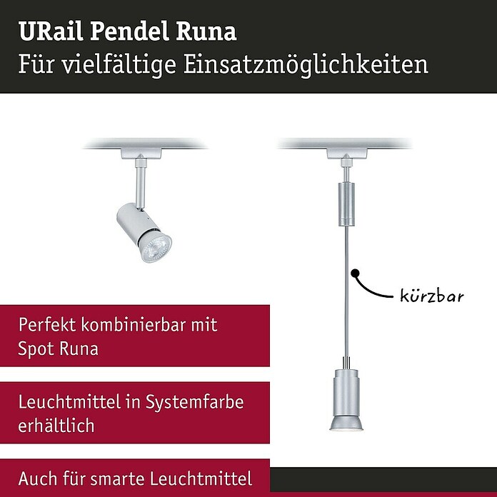 Paulmann URail Pendelleuchte Runa (Ø x H: 3,5 x 118 cm, Chrom matt) | BAUHAUS