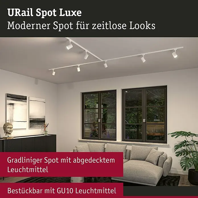 Paulmann URail LED-Spot Luxe - 10 W, Signalweiß, 6,5 x 9 x 16,3 cm - URail Spot Luxe: Moderner, gradliniger Spot mit abgedecktem GU10 Leuchtmittel für zeitlose Looks. Bestückbar mit GU10 Leuchtmittel.
