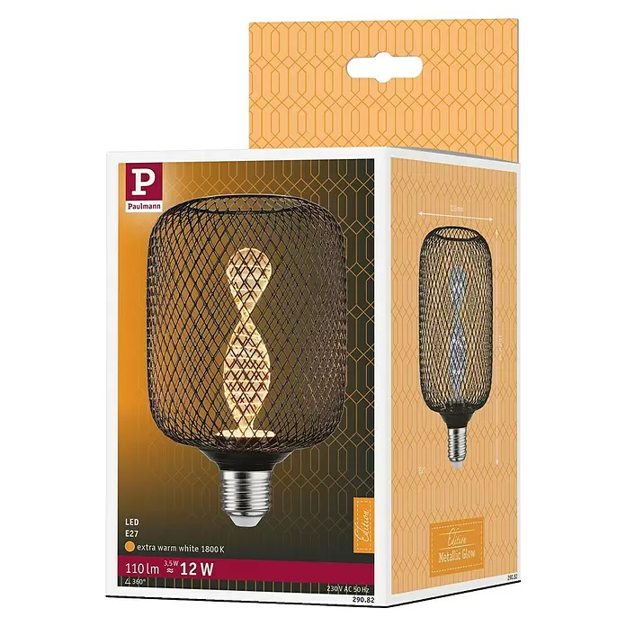 Paulmann LED-Lampe Metallic Glow Helix - E27, Nicht Dimmbar, Warmweiß, 110 lm, 3,5 W, 1 Stk., Schwarz - Paulmann E27 LED-Birne, Edition "Metallic Glow", mit einzigartigem Filament in schwarzem Metallgitterkäfig, strahlt extra warmweißes Licht aus.
