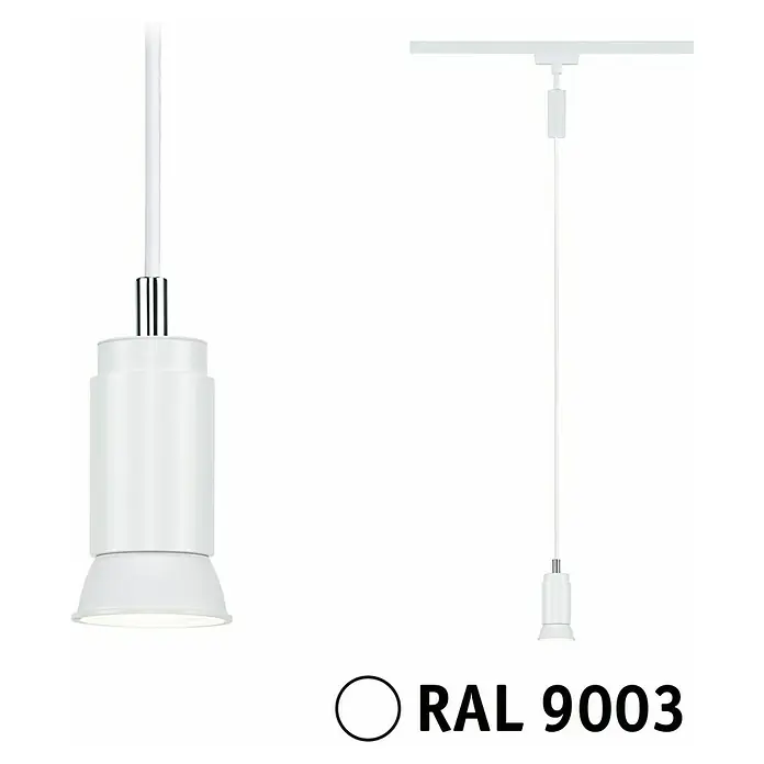 Paulmann URail Pendelleuchte Runa - Ø x H: 3,5 x 118 cm, Signalweiß - Eine weiße Pendelleuchte im RAL 9003 Farbton, die ein minimalistisches und modernes Design ausstrahlt. Perfekt für zeitgemäße Innenräume.