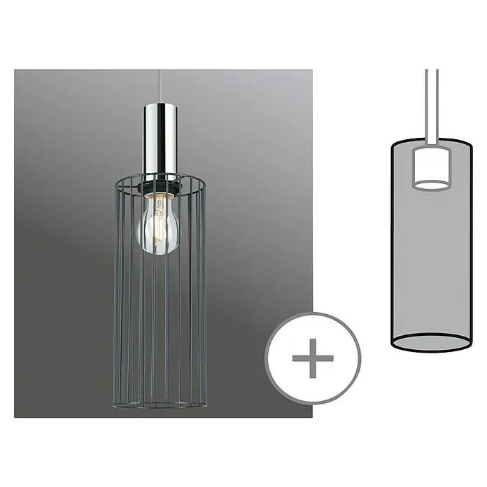 Paulmann URail Lampenschirm Biraha - E27, Ø x H: 12 x 29 cm, Anthrazit - Die moderne Pendelleuchte mit Edison-Glühbirne und einem dekorativen, zylindrischen Metallkäfig verleiht jedem Raum einen stilvollen Akzent.