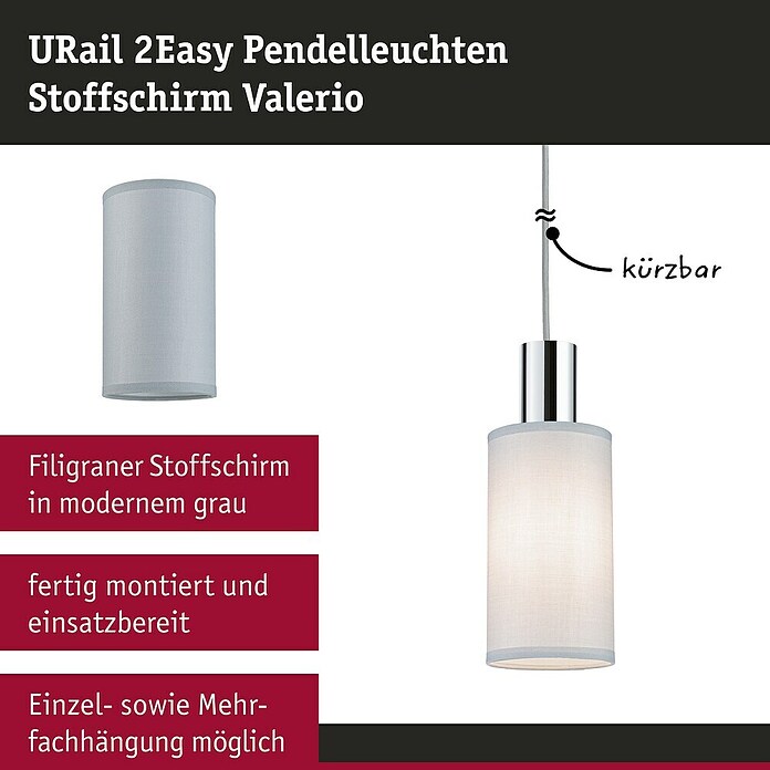 Paulmann URail 2Easy Lampenschirm Valerio (E27, Grau, Ø x H: 10 x 18 cm) | BAUHAUS