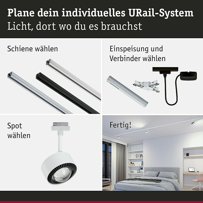 Paulmann URail LED-Spot Aldan (Signalweiß, Warmweiß, Ø x H: 9,9 x 17,9 cm) | BAUHAUS