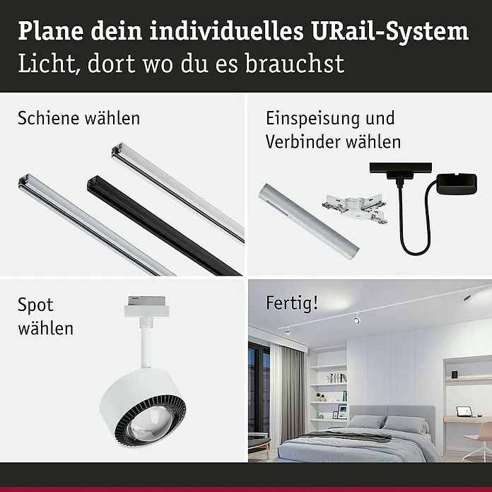 Paulmann URail LED-Spot Aldan - Signalweiß, Kaltweiß, Ø x H: 9,9 x 17,9 cm - URail-System-Konfigurator: Wählen Sie Schienen, Einspeisungen, Verbinder und Spots, um Ihr individuelles Lichtdesign zu erstellen.