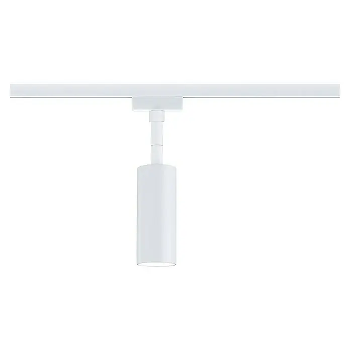 Paulmann URail LED-Spot Tubo - 5 W, Neutralweiß, Signalweiß - Eine elegante, weiße Schienenleuchte, die von der Decke hängt und modernes Design mit Funktionalität verbindet.