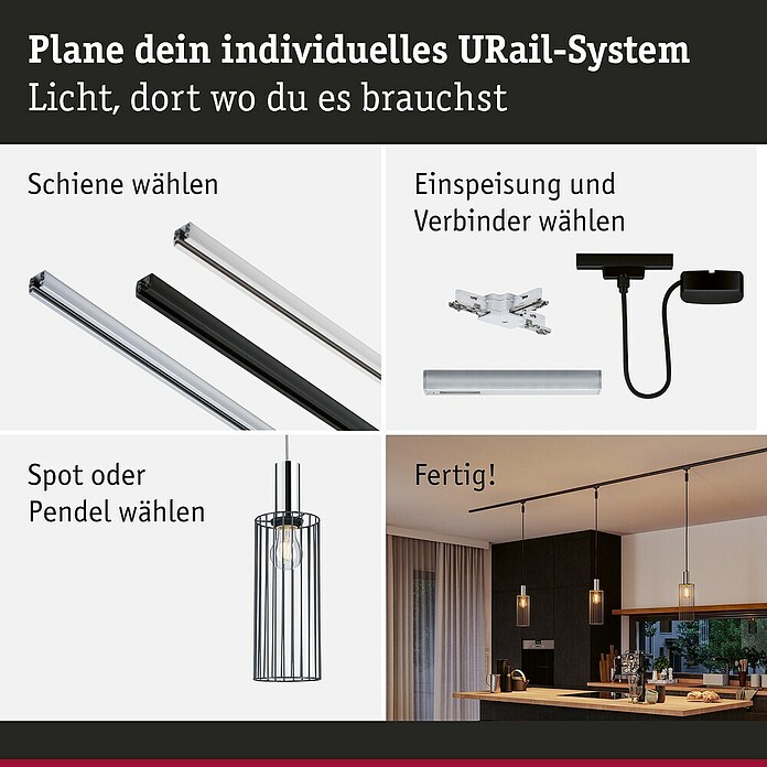 Paulmann URail 2Easy Lampenschirm Biraha (E27, Ø x H: 12 x 29 cm, Anthrazit) | BAUHAUS