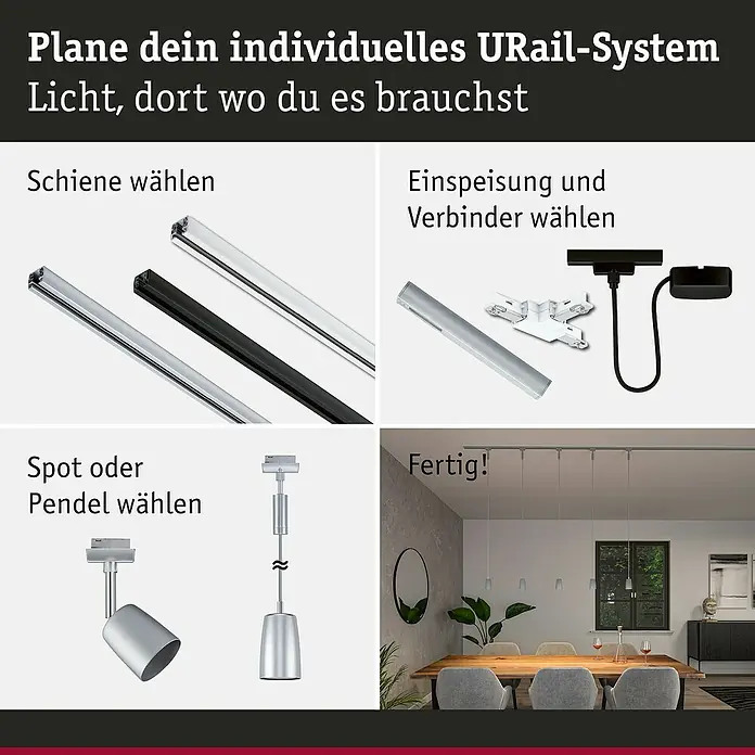 Paulmann URail Pendelleuchte Cover - Ø x H: 6,5 x 122 cm, Chrom matt - URail-System: Planen Sie Ihr individuelles Lichtsystem mit Schienen, Einspeisungen, Spots und Pendeln für eine flexible Beleuchtung.