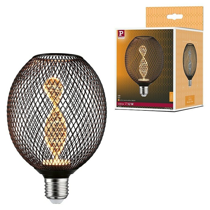 Paulmann LED svetlobni vir Metallic Glow Helix Globe  (E27, Možnost zatemnitve: Ni mogoče zatemniti, Toplo bela, 110 lm, 3,5 W, Črna) | 3503 - LED Spezial- und dekorative Lampen | CBJG - LED Leuchtmittel | CBJ - Leuchtmittel | CB - Elektroinstallation | C - Elektro | BAUHAUS