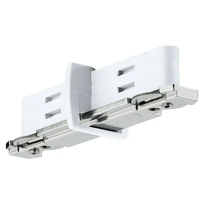 Paulmann URail Stromtrenner - 7 cm, 1.000 W, Signalweiß, 230 V, Kunststoff - Nahaufnahme einer Schubladenführung aus weißem Kunststoff und Metall, die für reibungslose Schubladenbewegungen in Möbeln sorgt.