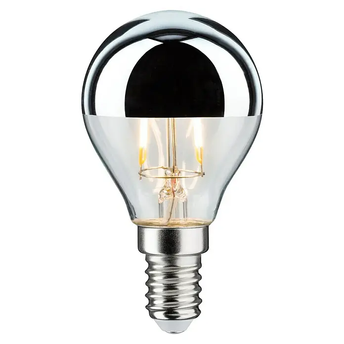 Paulmann LED-Lampe Modern Classic Edition - Nicht Dimmbar, Warmweiß, 220 lm, Silber Kopf - Nahaufnahme einer verspiegelten LED-Lampe mit Edison-Sockel, die warmes Licht ausstrahlt und sich für dekorative Beleuchtung eignet.