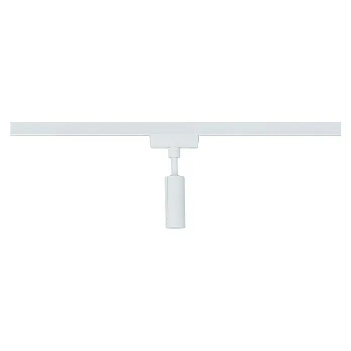 Paulmann URail Adaptador de péndulo Universal - Blanco, Altura: 150 cm - Primer plano de una lámpara de carril blanca colgada del techo, que muestra una solución de iluminación moderna.
